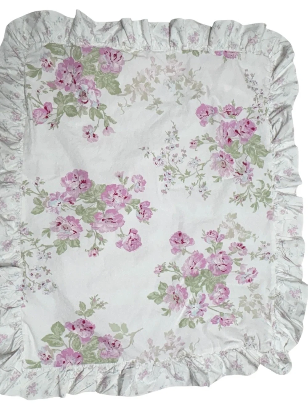 Shabby Chic Misty Rose pillowcase floral ruffle edge cotton stripe standard